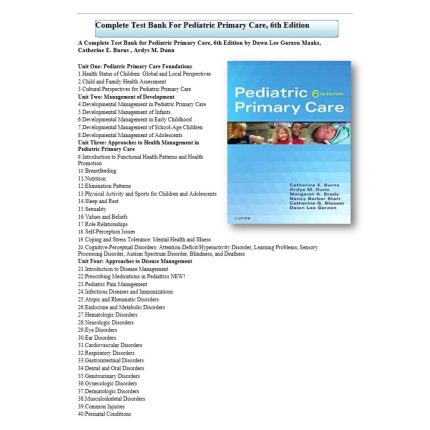 Test Bank For Pediatric Primary Care 6th Edition By Burns-Pass Test Bank
