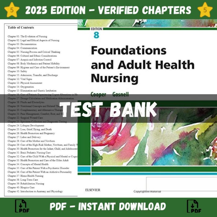 Test Bank – Foundations and Adult Health Nursing, 8th Edition (Cooper, 2019)-Pass Test Bank