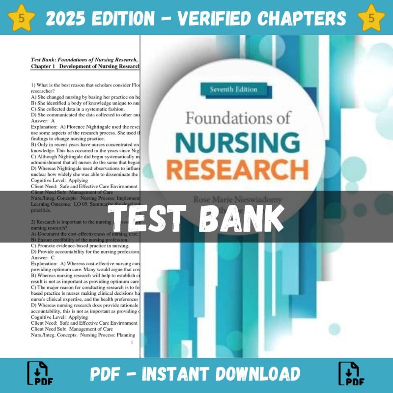 Test Bank – Foundations of Nursing Research, 7th Edition (Nieswiadomy, 2018)-Pass Test Bank