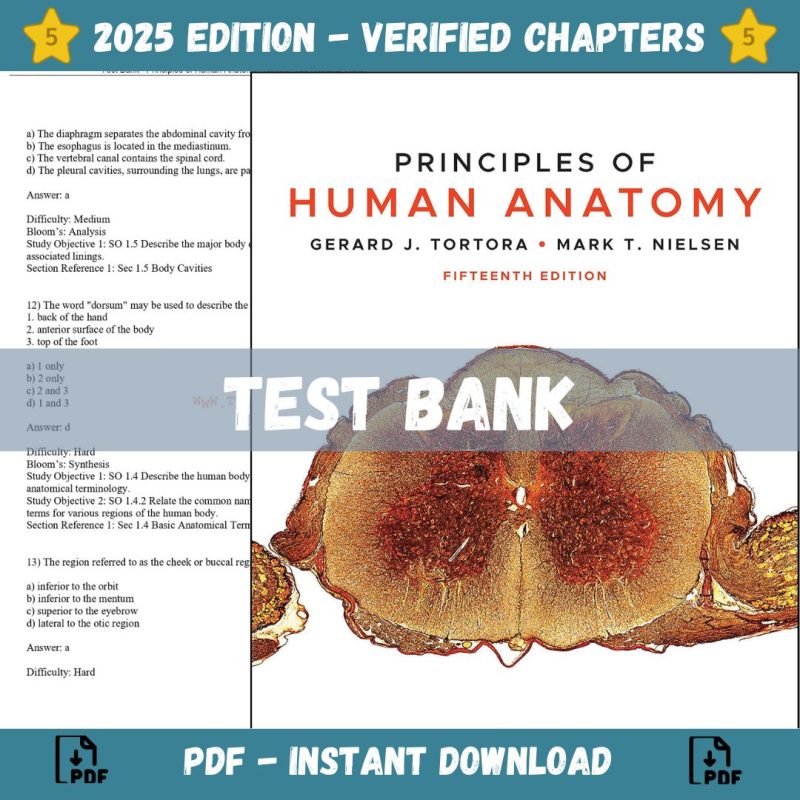 Test Bank – Principles of Human Anatomy, Tortora, 15th Edition (Tortora, 2020)-Pass Test Bank