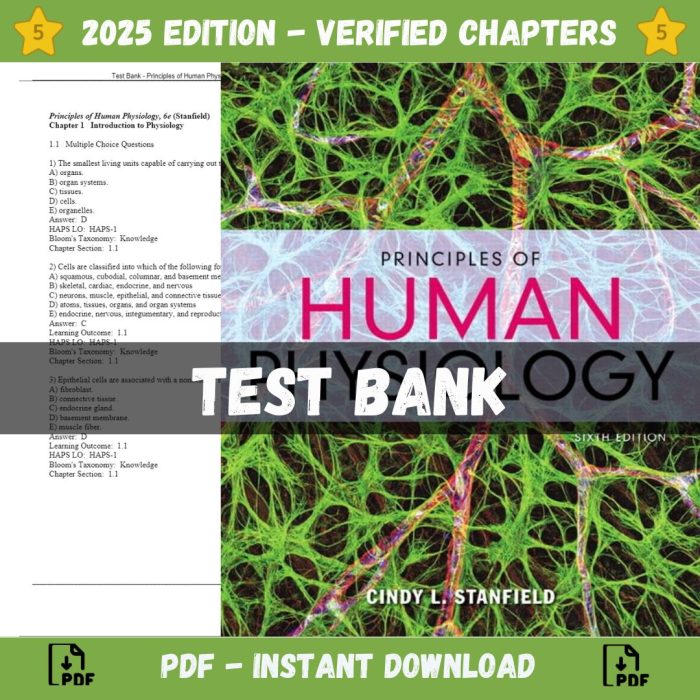 Test Bank – Principles of Human Physiology, 6th Edition (Stanfield, 2016)-Pass Test Bank