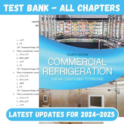 Test Bank for Commercial Refrigeration for Air Conditioning Technicians 4th Edition by Wirz-Pass Test Bank