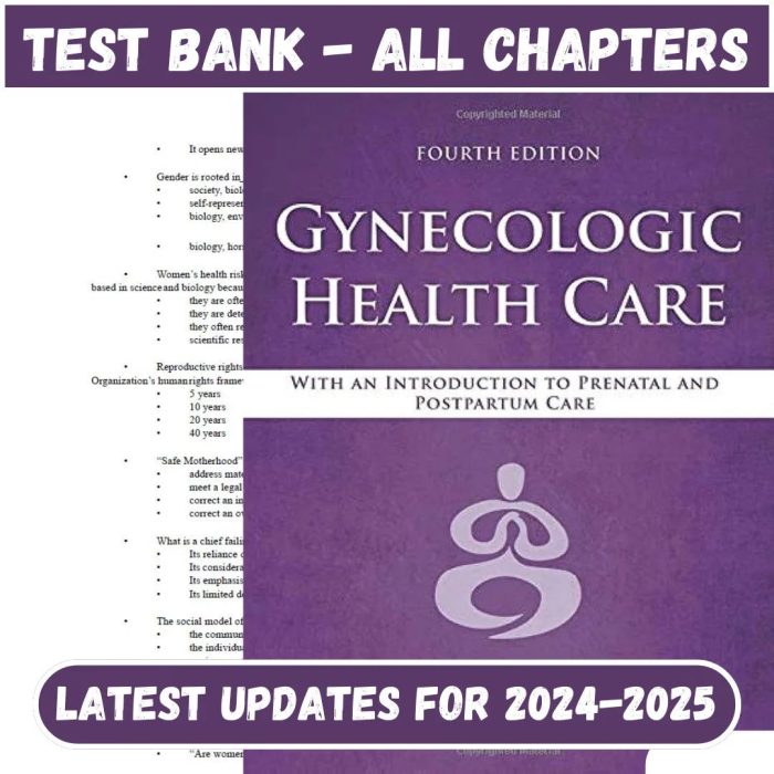 Test Bank for Gynecologic Health Care With an Introduction to Prenatal and Postpartum Care 4th Edition by Kerri Durnell-Pass Test Bank