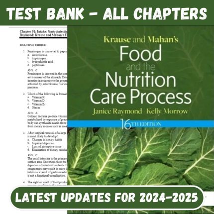 Test Bank for Krause and Mahan’s Food and the Nutrition Care Process, 16th Edition by Raymond-Pass Test Bank