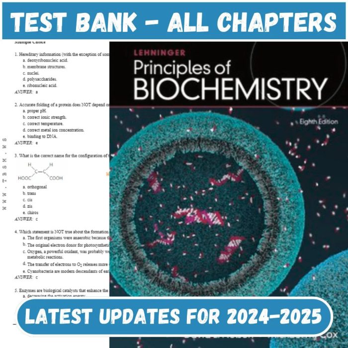 Test Bank for Lehninger Principles of Biochemistry 8th Edition by Nelson-Pass Test Bank