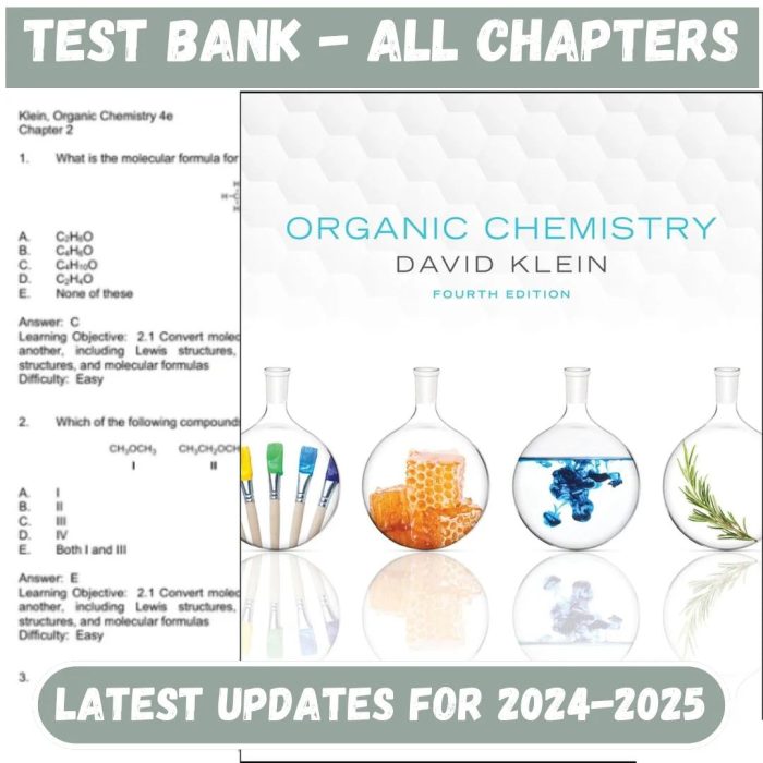 Test Bank for Organic Chemistry, 4th Edition by David R. Klein-Pass Test Bank
