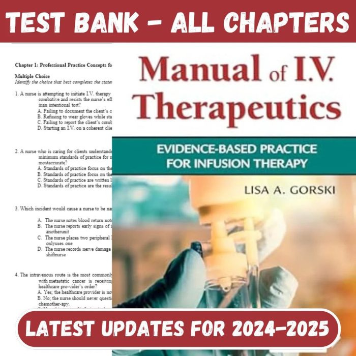 Test Bank for Phillips’s Manual of I.V. Therapeutics Evidence-Based Practice for Infusion Therapy 8th Edition by Lisa-Pass Test Bank