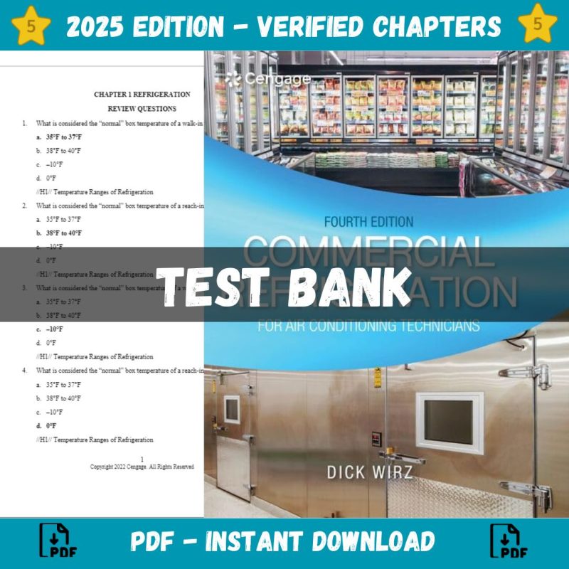 Test bank – Commercial Refrigeration for Air Conditioning Technicians 4th Edition (Dick Wirz, 2021)-Pass Test Bank