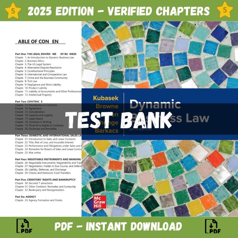Test bank – Dynamic Business Law 6th Edition (Nancy Kubasek , 2022)-Pass Test Bank