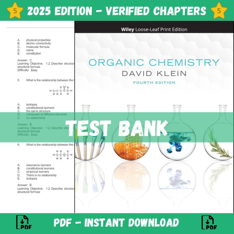 Test bank – Organic Chemistry 4th Edition (Klein, 2021)-Pass Test Bank