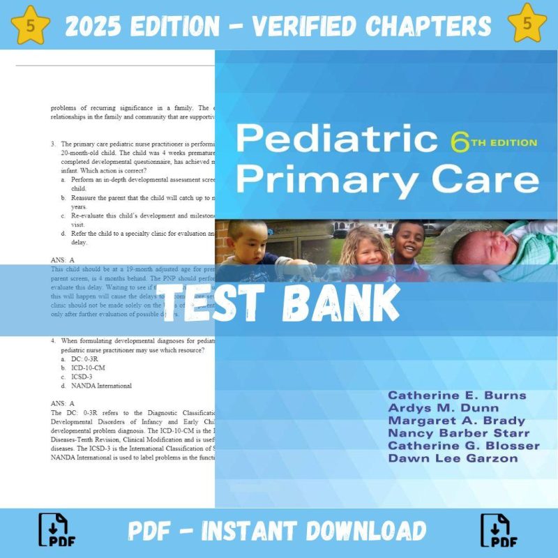 Test bank – Pediatric Primary Care 6th Edition (Burns, 2016)-Pass Test Bank