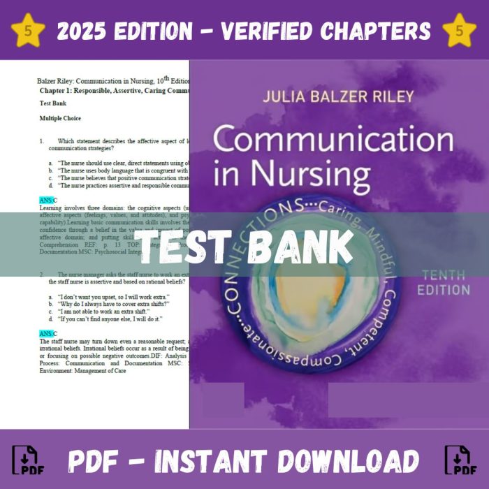 Test Bank – Communication in Nursing, 10th Edition (Julia Balzer Riley, 2024)-Pass Test Bank