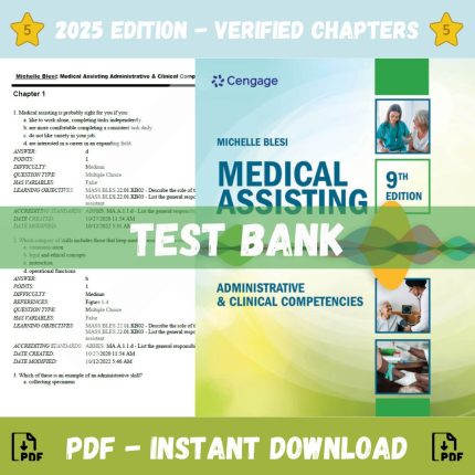 Test Bank – For Medical Assisting Administrative & Clinical Competencies, 9th Edition (Michelle Blesi, 2024)-Pass Test Bank