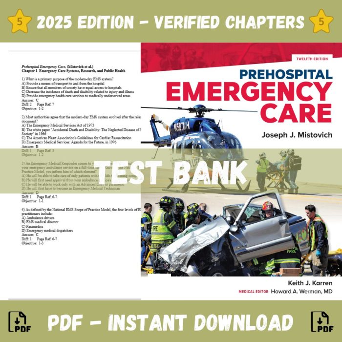 Test Bank – Prehospital Emergency Care, 12th Edition (Joseph J. Mistovich, 2013)-Pass Test Bank